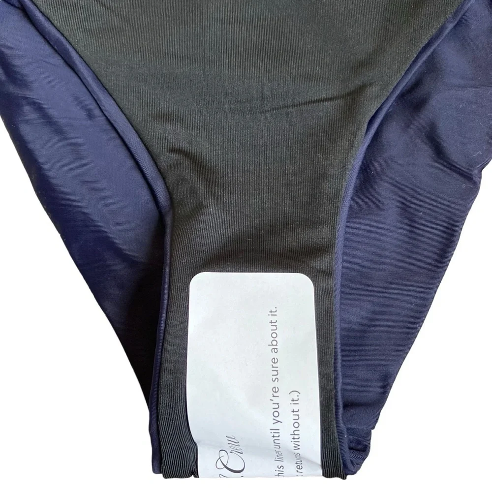 NWT J. Crew Navy Blue Curved Waist Cheeky Bikini Bottoms Minimalist Sz M